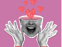 A collage of an open mind with hearts comign out the top. Symbolizing positive emotions at work.
